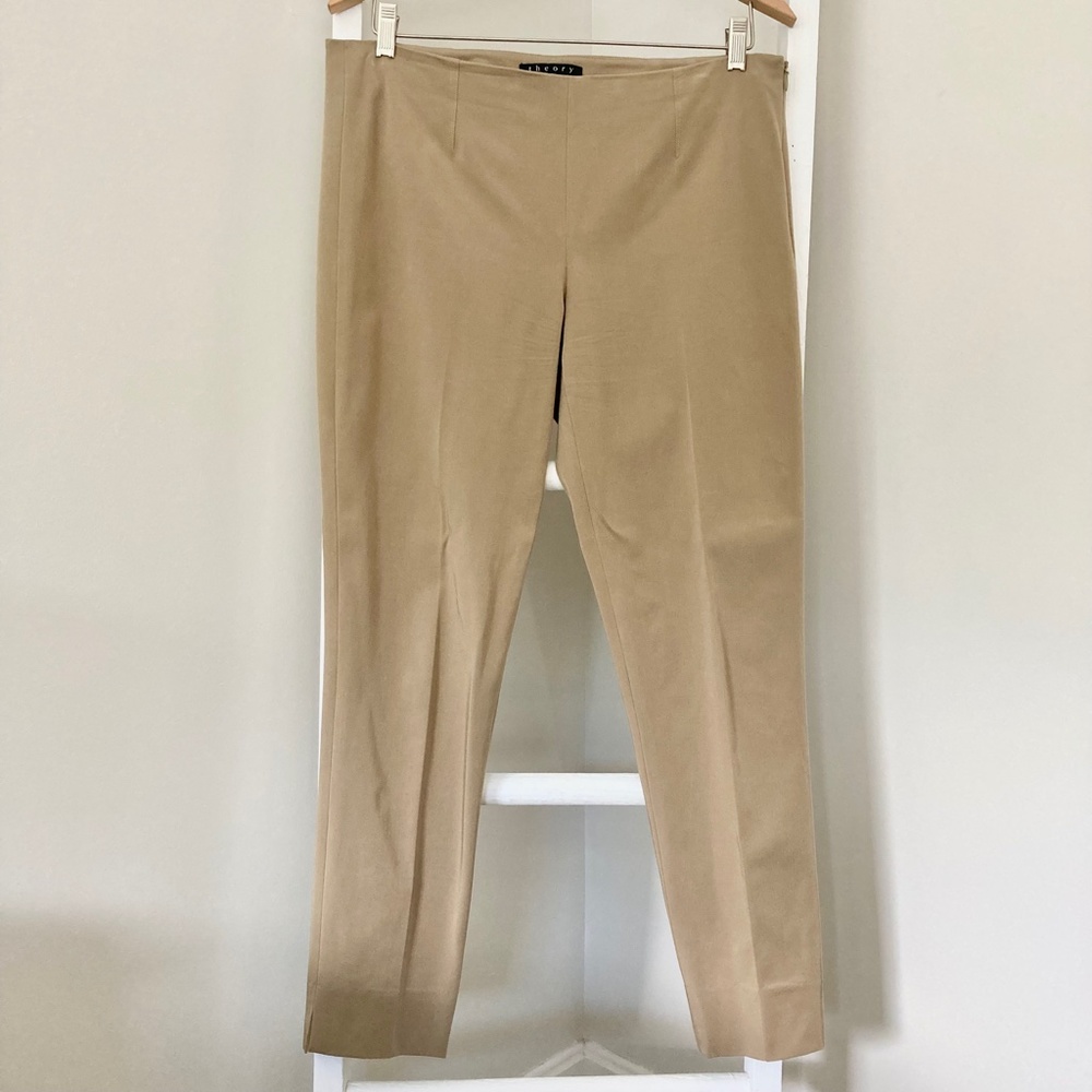 Theory Linen Basic Stretch Pull On Pants Tan Khaki - image 3